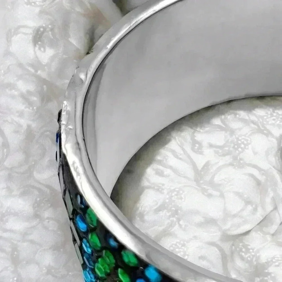 Y2K Artisan Handmade One-of-a-Kind Crystals & Rhinestones Mosaic Bangle Bracelet - Picture 11 of 13